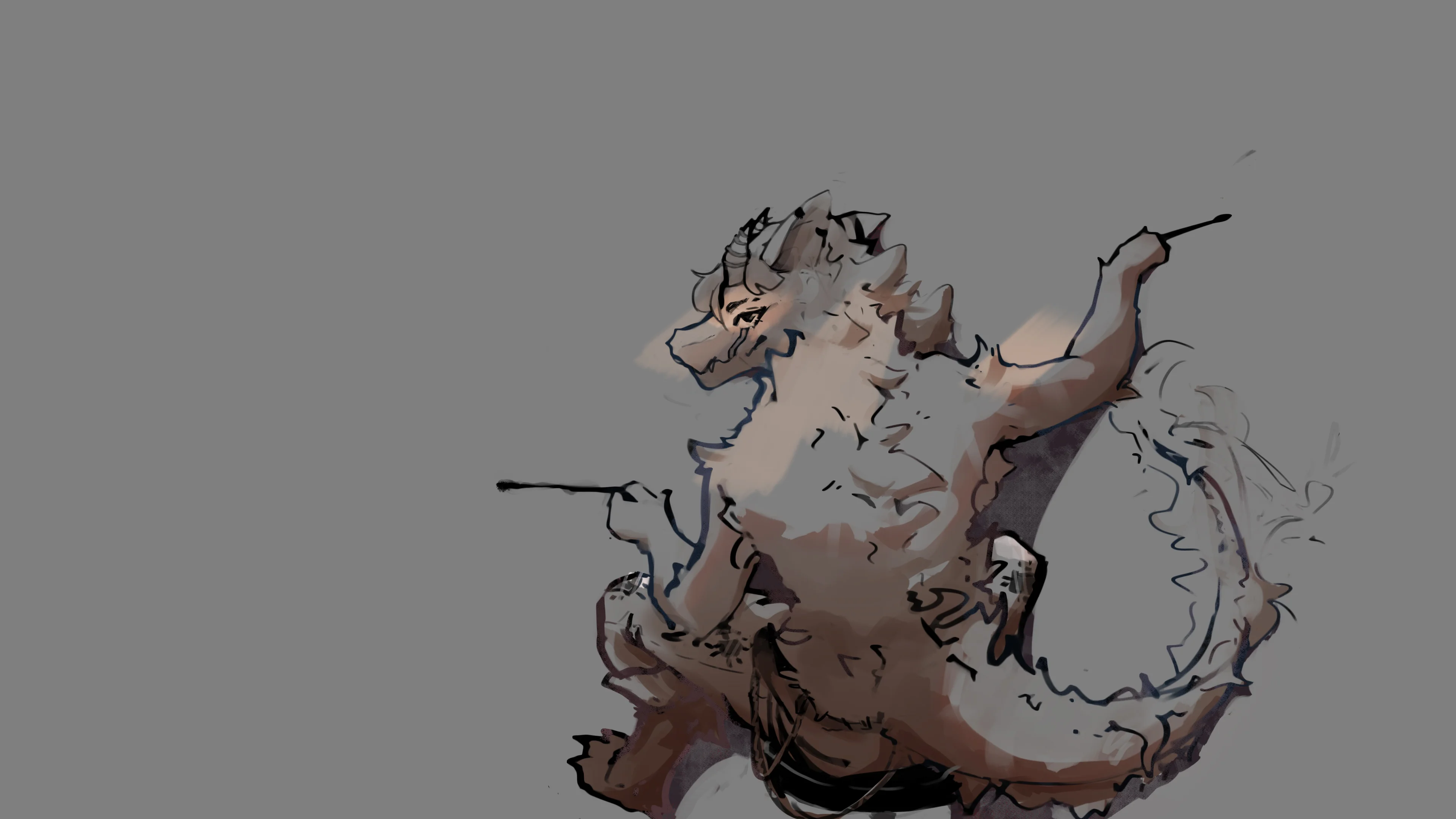 Wolf dragon drummer with just shading and lineart